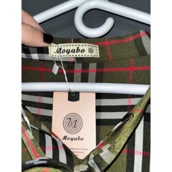 Moyabo Plaid Green Bow Detail Blouse Shirt NWT - Picture 3 of 3